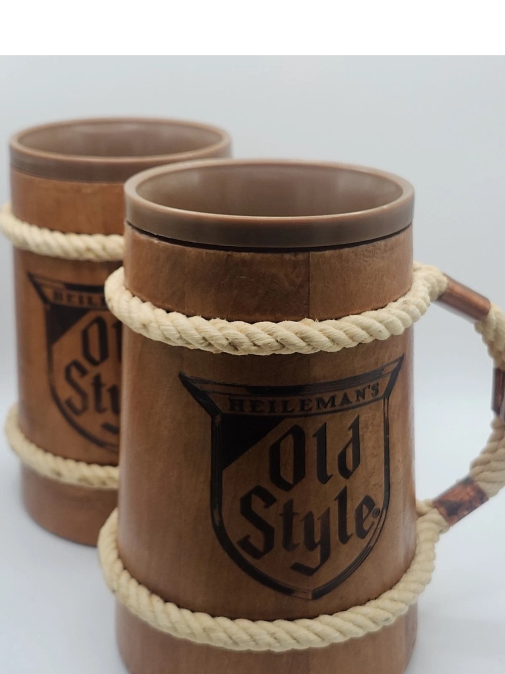 Pair Of Vintage G. Heileman Brewing "Old Style" Barrel Beer Stein Mug 5.5"